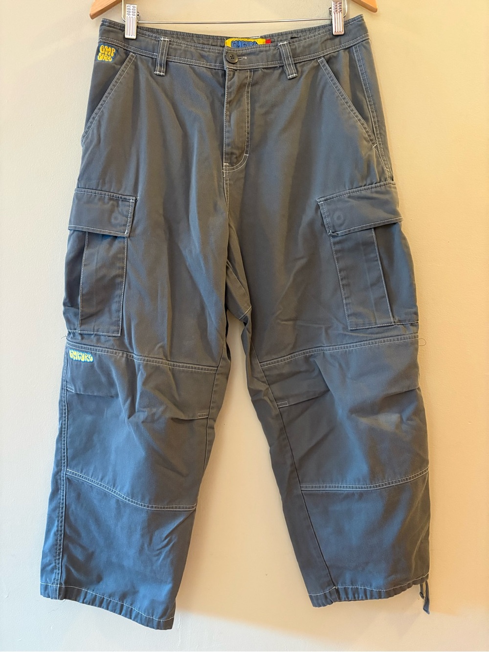 Empyre Grey Ultra Loose Cargo Skate Pants Contrast Stitching, Men’s Sz 30.